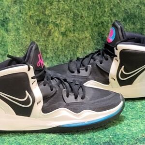 Black and White High-Top Sneakers with Blue Accents